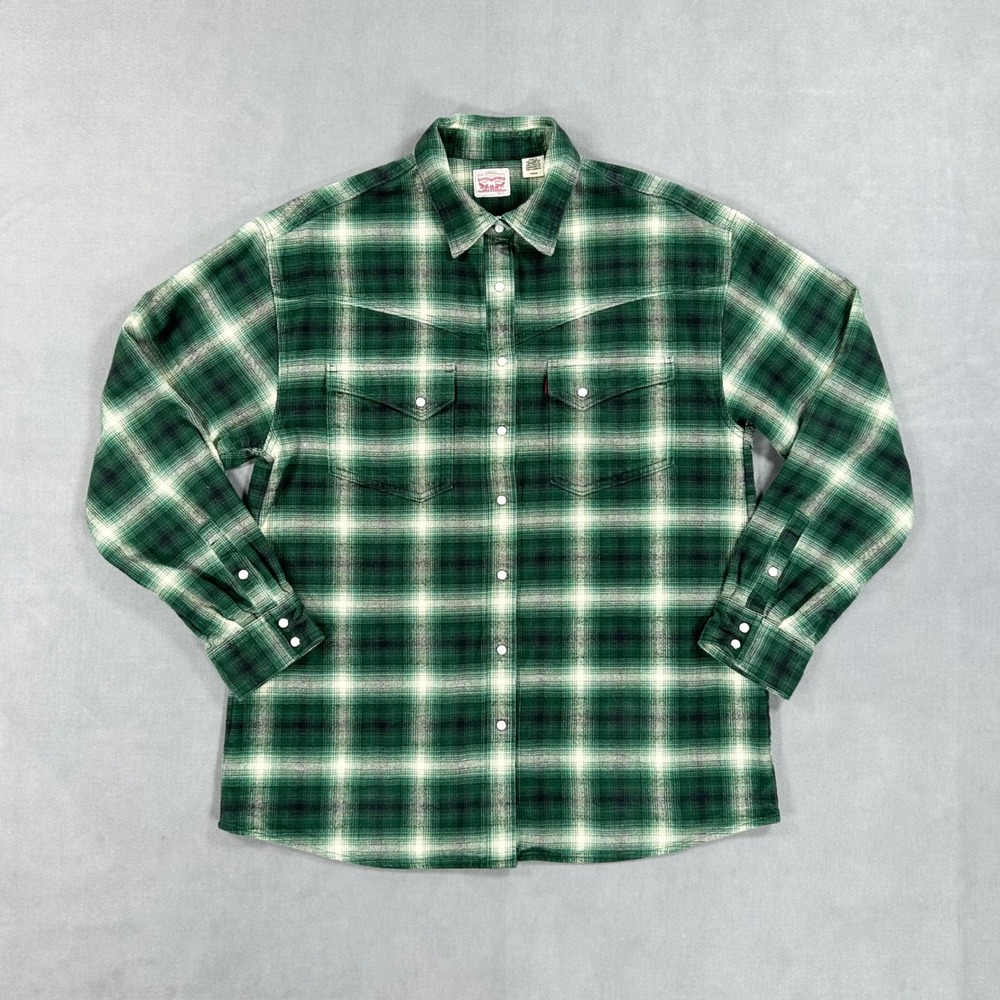 Levi's Dorsey Western Shirt Women's Small Green Plaid Pear Snap Oversize Shacket